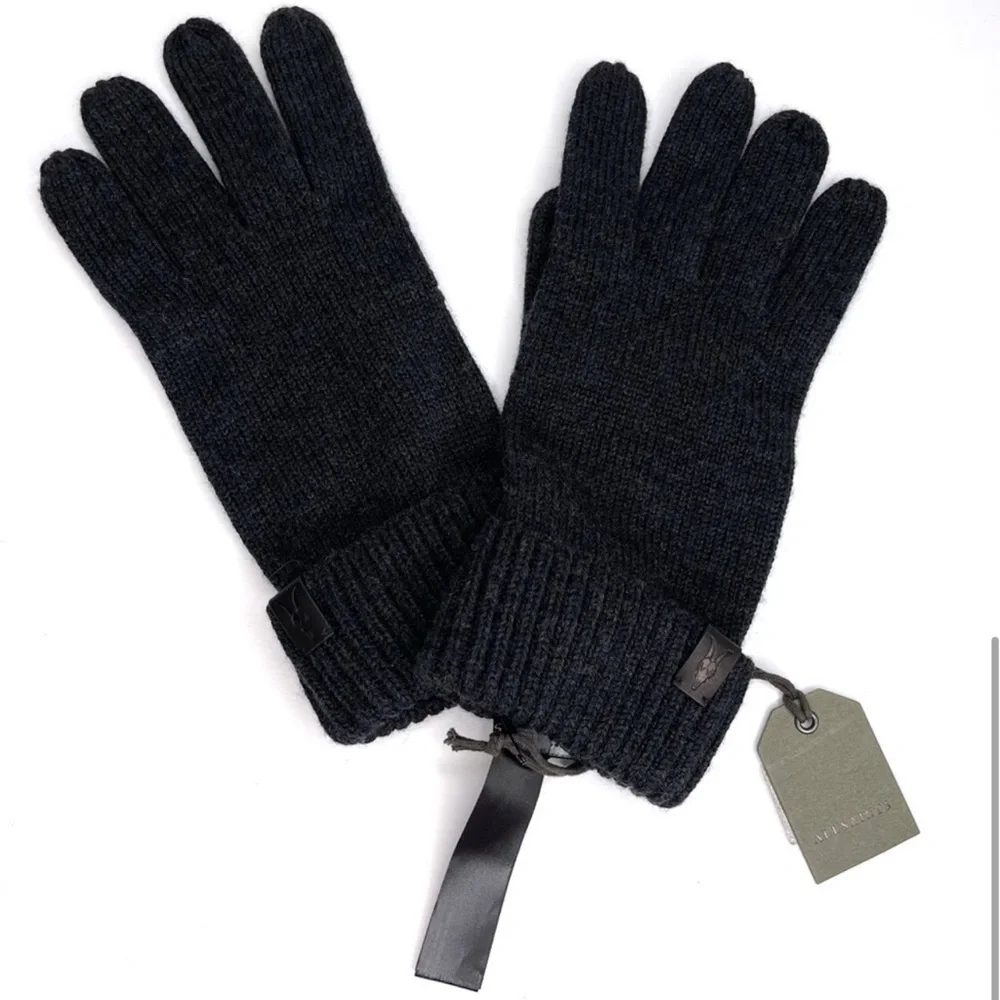 ALLSAINTS Soft 100% Merino Wool Gloves NEW Cinder Black Marl - Picture 5 of 5